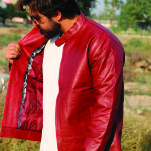 Red Inferno: Bold Men's Leather Jacket